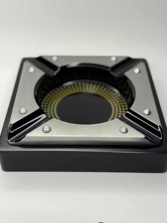 4 Cigar Black Metal Ashtray with Contemporary Metal Accents