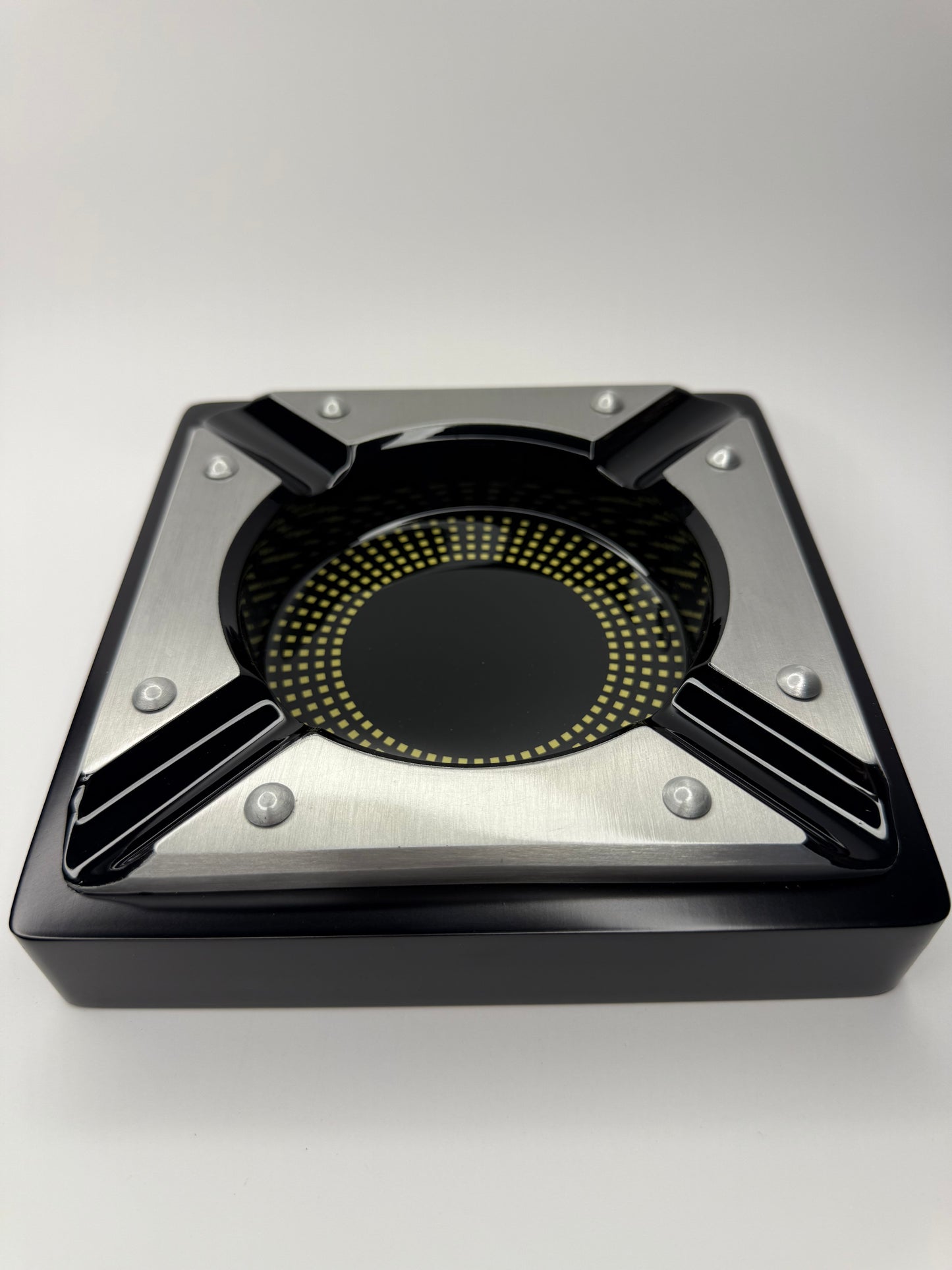 4 Cigar Black Metal Ashtray with Contemporary Metal Accents