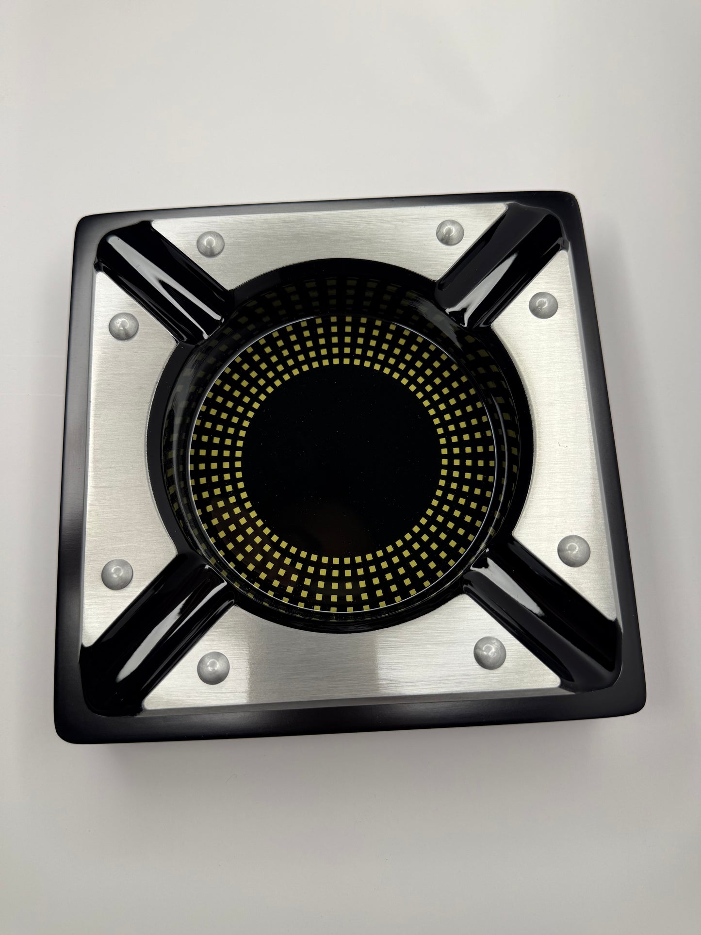 4 Cigar Black Metal Ashtray with Contemporary Metal Accents
