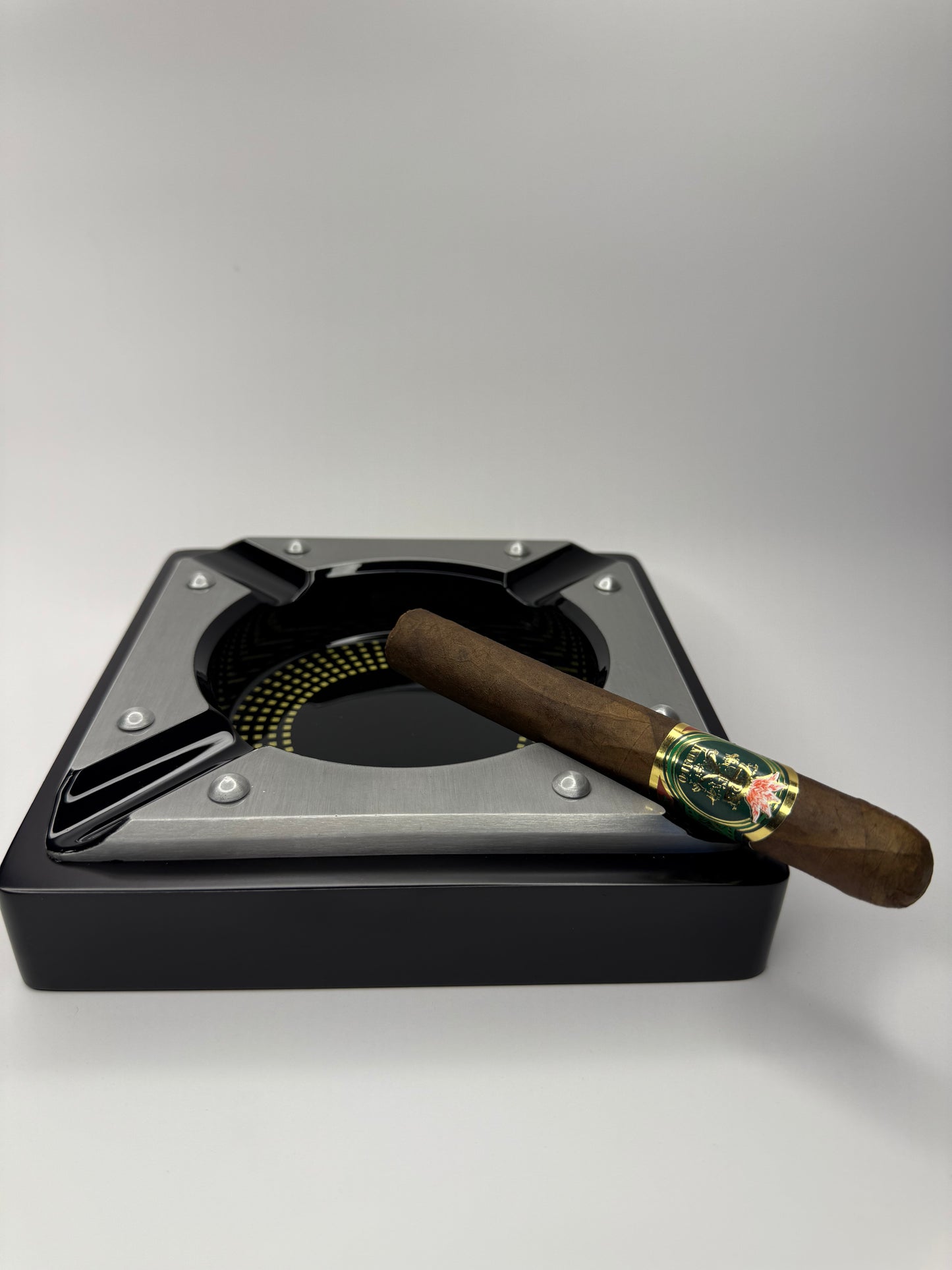 4 Cigar Black Metal Ashtray with Contemporary Metal Accents