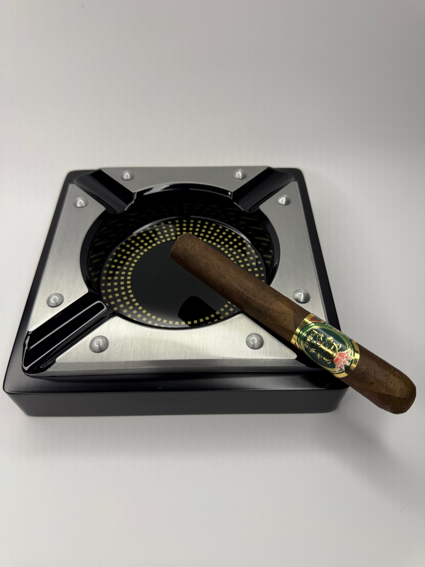 4 Cigar Black Metal Ashtray with Contemporary Metal Accents