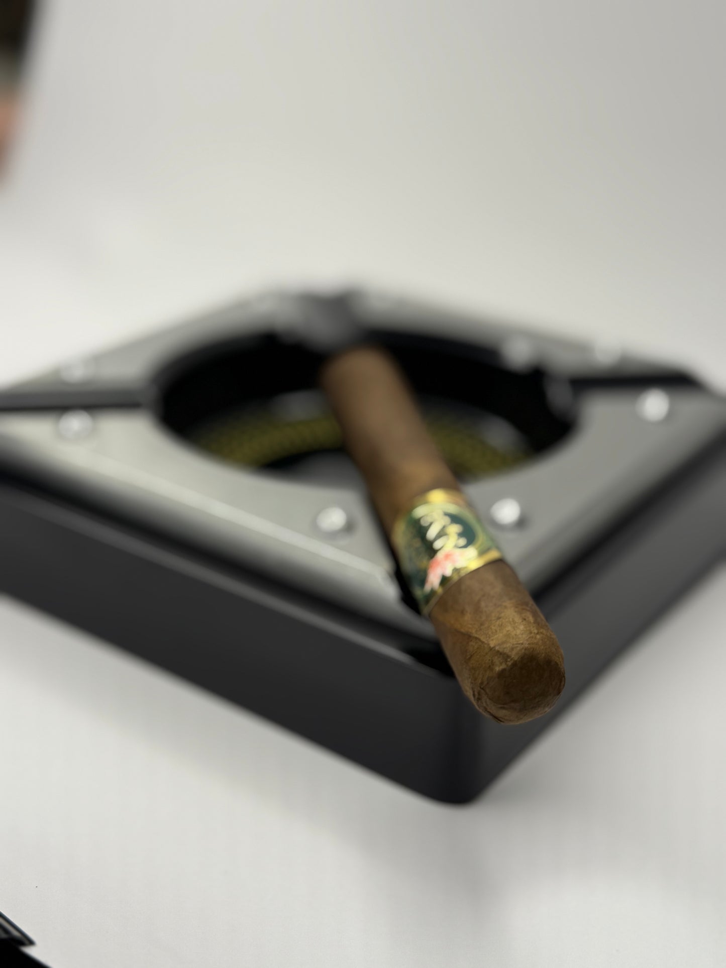 4 Cigar Black Metal Ashtray with Contemporary Metal Accents