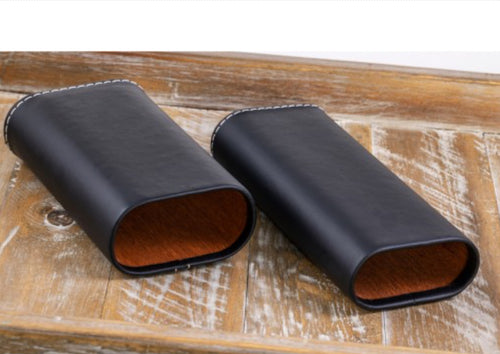3 Cigar Black Leather Case