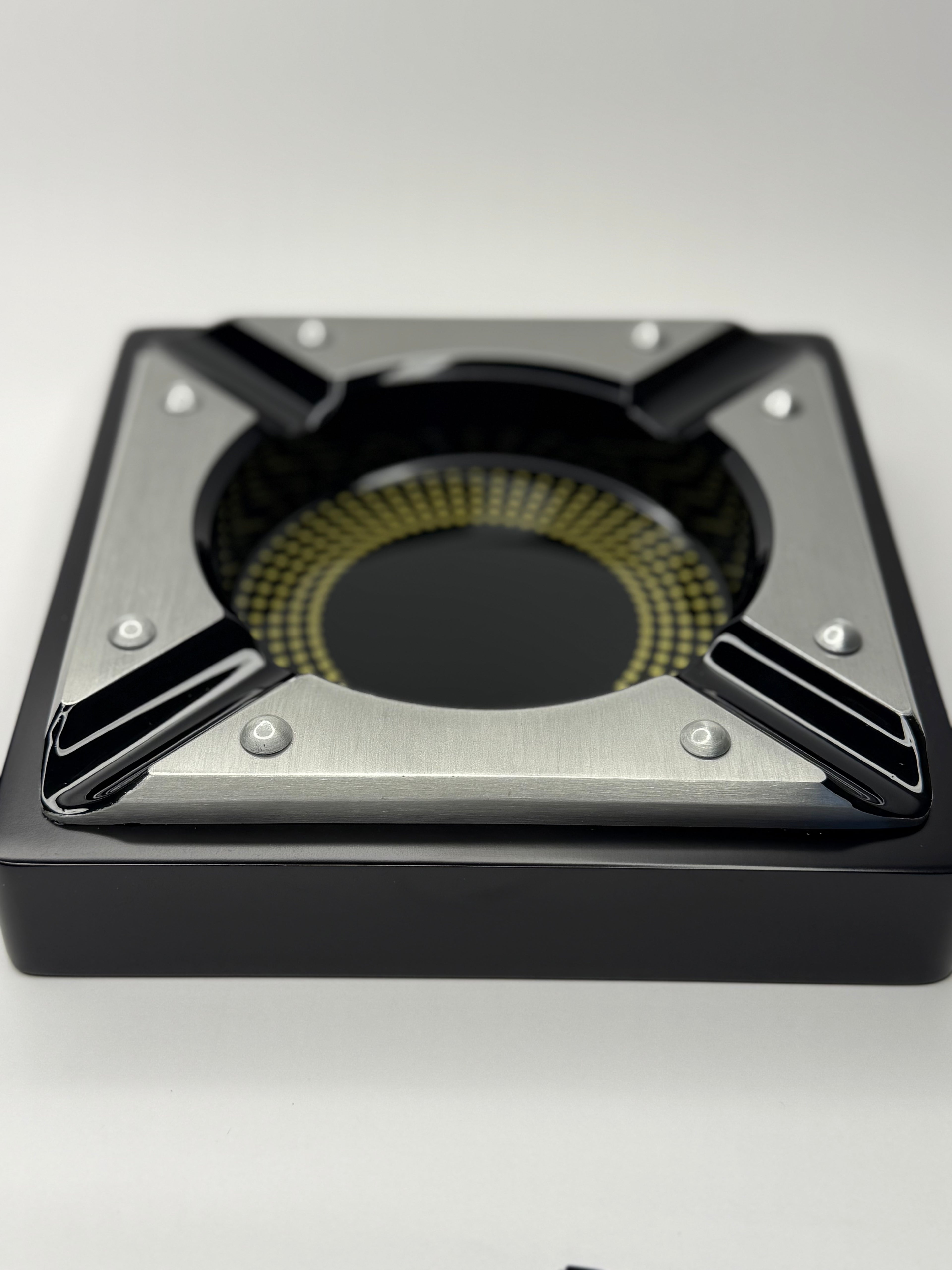 4 Cigar Black Metal Ashtray with Contemporary Metal Accents