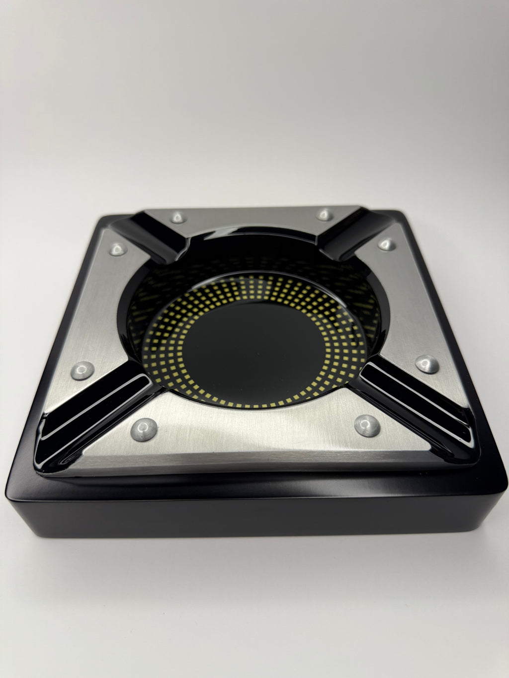 4 Cigar Black Metal Ashtray with Contemporary Metal Accents