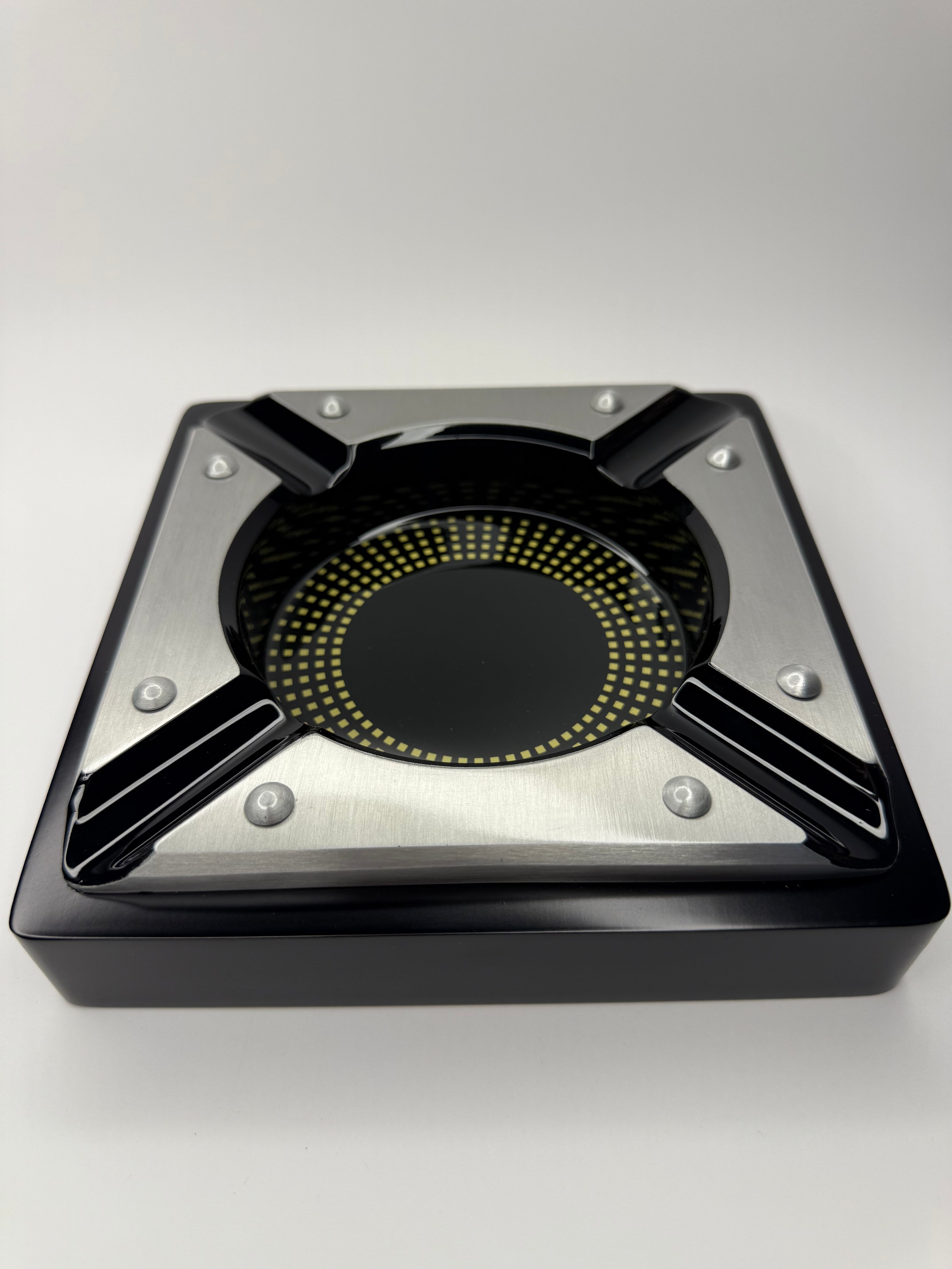 4 Cigar Black Metal Ashtray with Contemporary Metal Accents