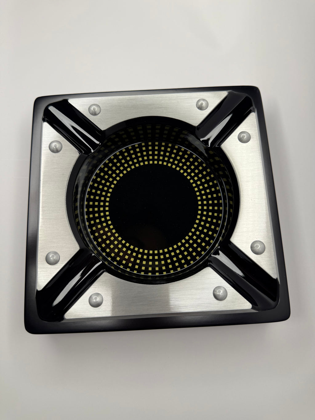 4 Cigar Black Metal Ashtray with Contemporary Metal Accents